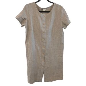 Old Linen Mill Brown Linen Button Front Dress. Size S/M